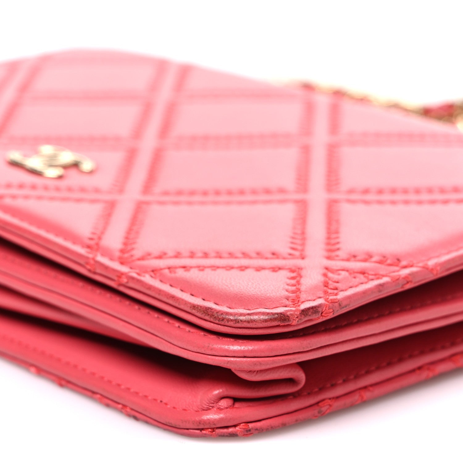 Lambskin Quilted Double Stitch Tassel Wallet On Chain WOC Pink