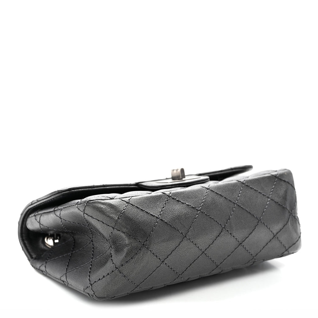 Metallic Sheepskin Quilted 2.55 Reissue Mini Flap Dark Silver