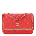 Lambskin Quilted Chain Around Wallet On Chain WOC Red