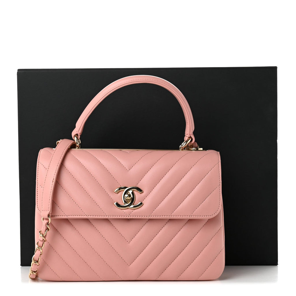 Lambskin Chevron Quilted Small Trendy CC Dual Handle Flap Bag Light Pink