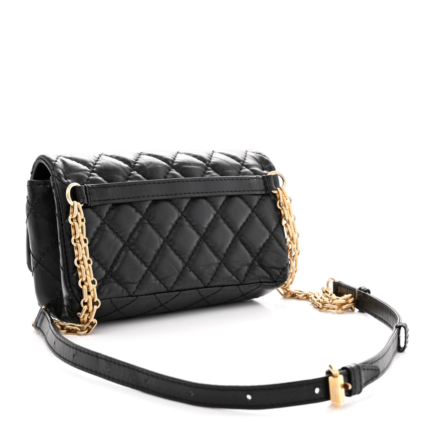 Aged Calfskin Quilted 2.55 Reissue Chain Waist Bag Black