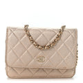 Metallic Lambskin Quilted Mini Wallet On Chain WOC Gold