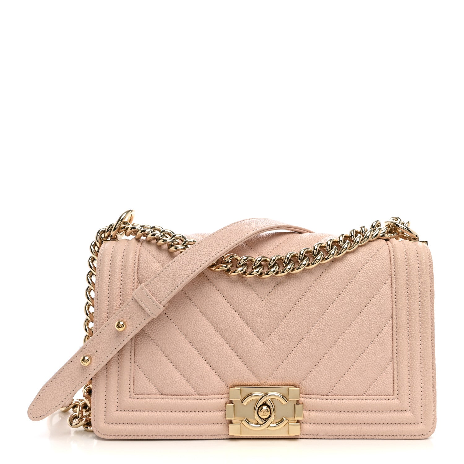 Caviar Chevron Quilted Medium Boy Flap Light Pink