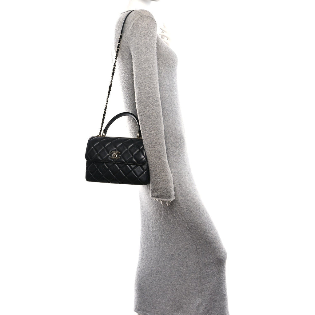 Lambskin Quilted Small Trendy CC Dual Handle Flap Bag Black