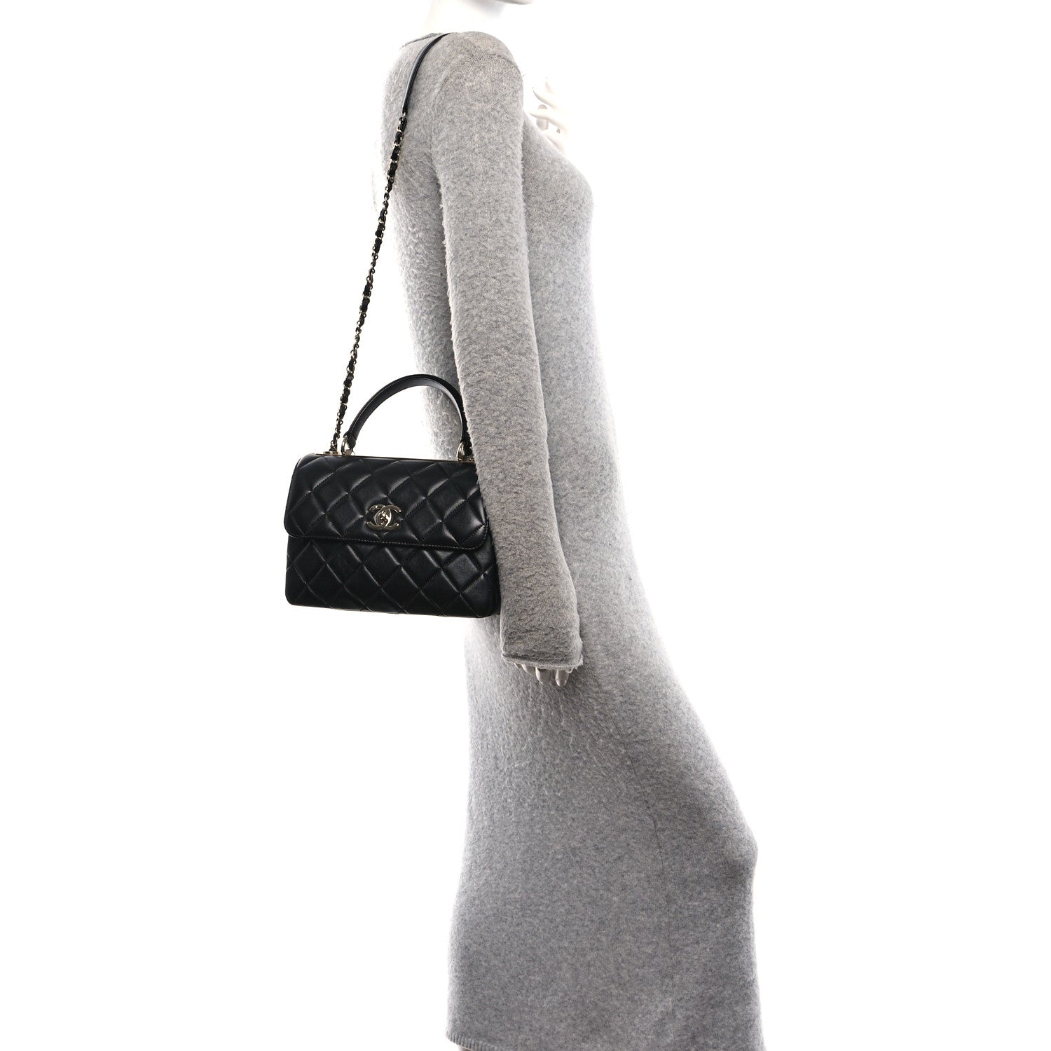 Lambskin Quilted Small Trendy CC Dual Handle Flap Bag Black