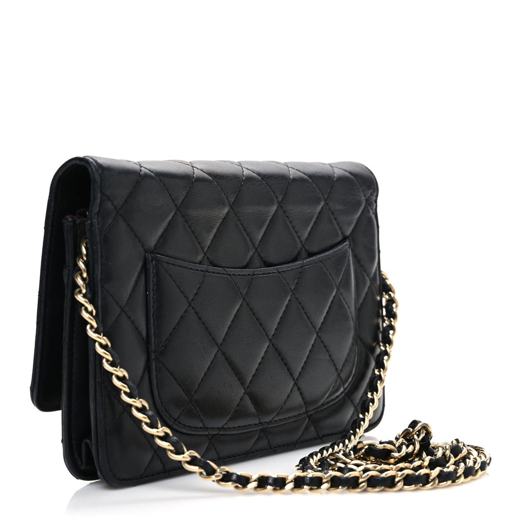 Lambskin Quilted Wallet On Chain WOC Black