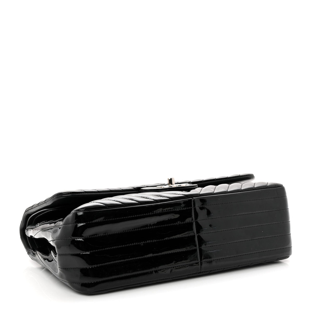 Patent Chevron Quilted Jumbo Double Flap Black