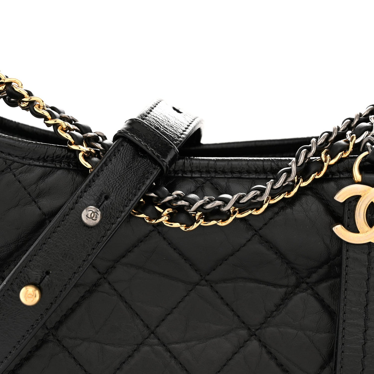 Aged Calfskin Quilted Small Gabrielle Logo Hobo Black