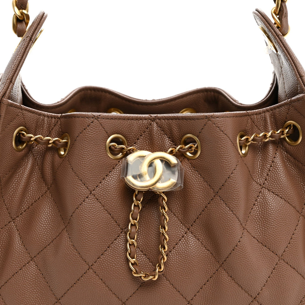 Caviar Quilted Mini Chanel 25 Handbag Brown