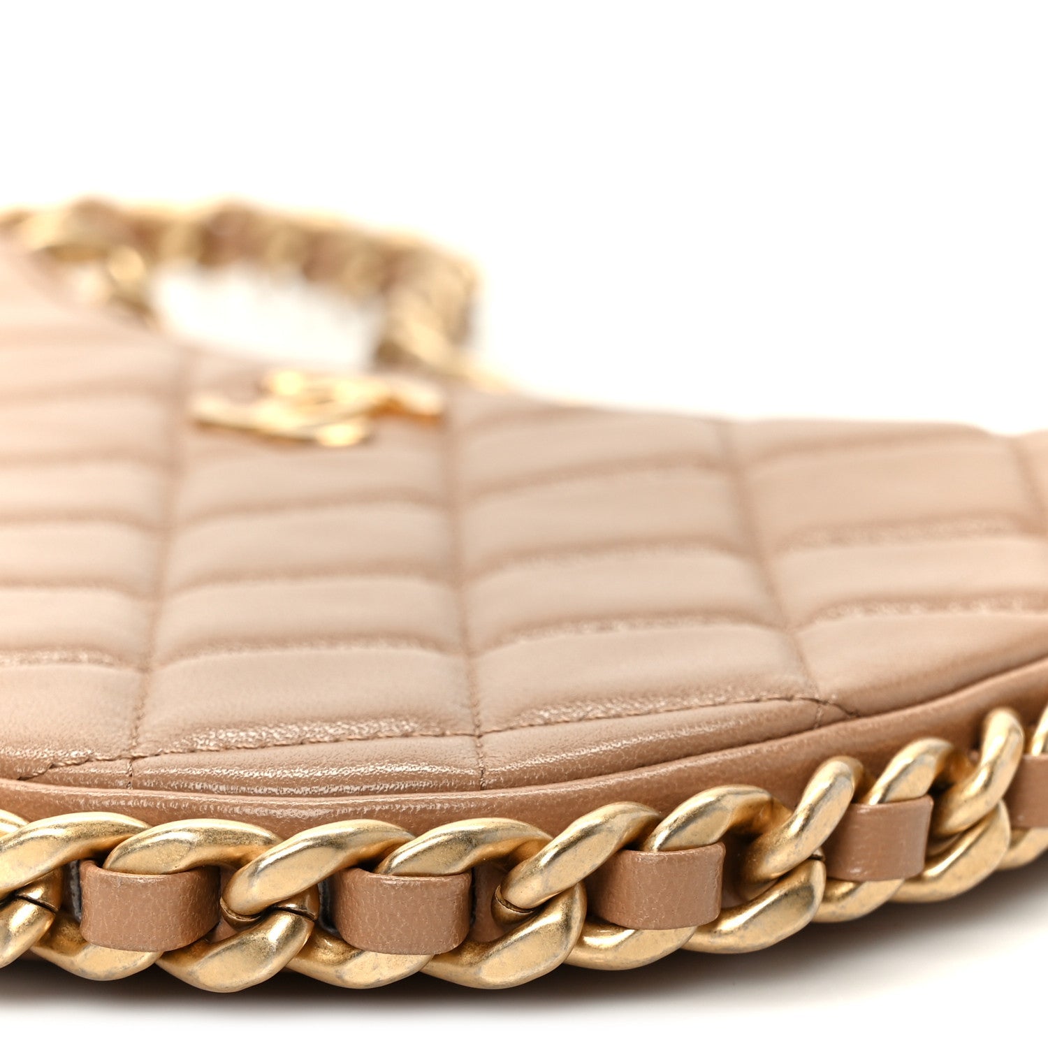Shiny Crumpled Lambskin Quilted Trendy Chain Around Hobo Dark Beige