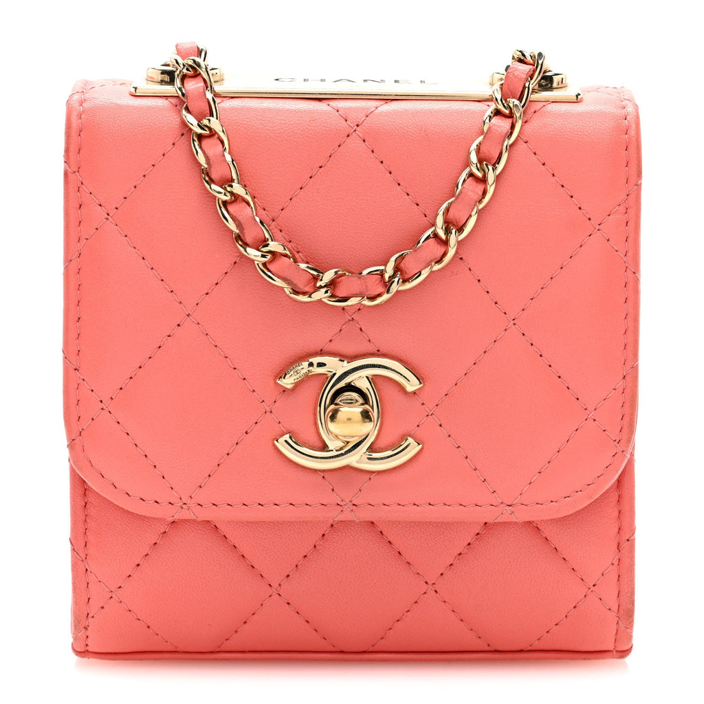 Lambskin Quilted Mini Trendy CC Clutch With Chain Coral Pink