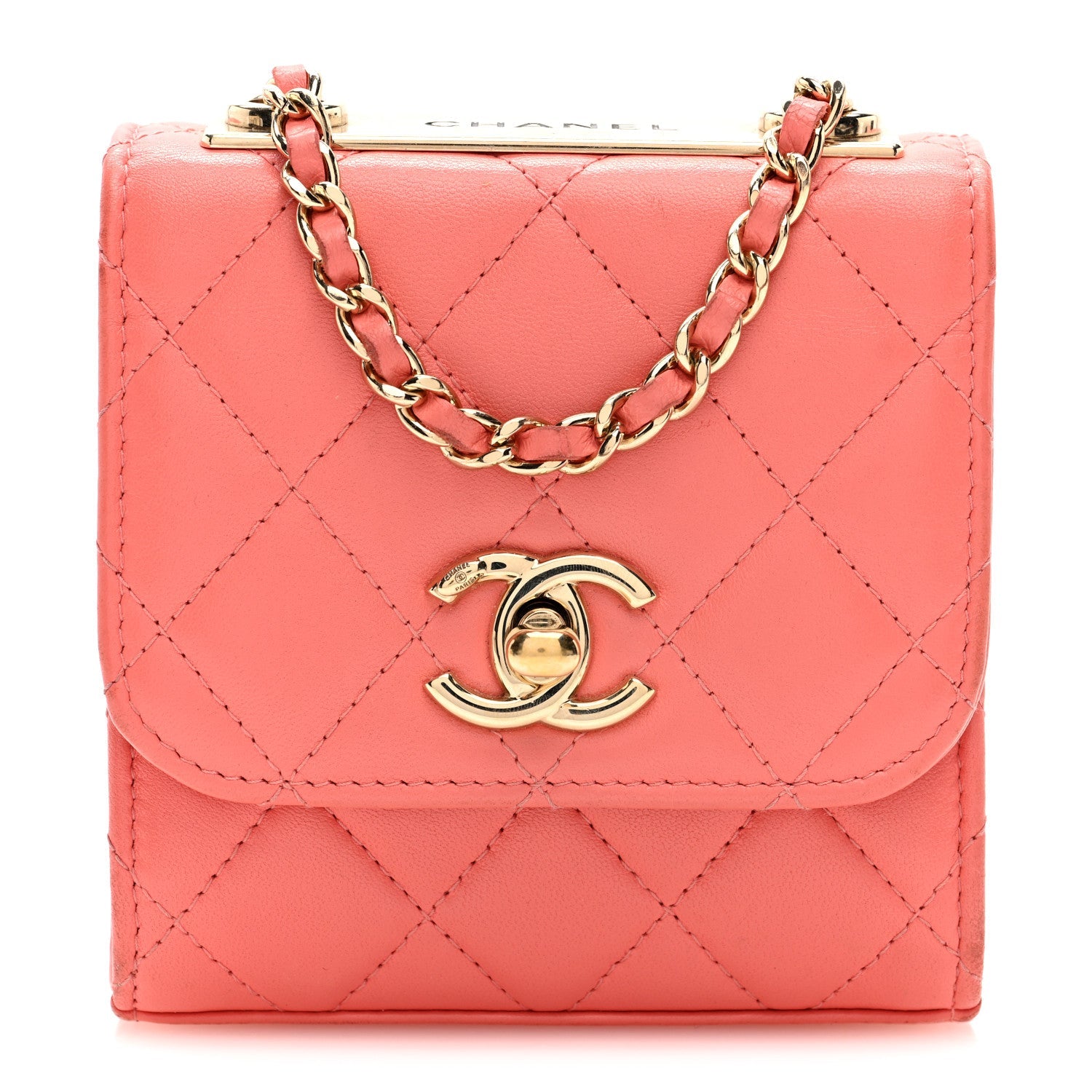 Lambskin Quilted Mini Trendy CC Clutch With Chain Coral Pink