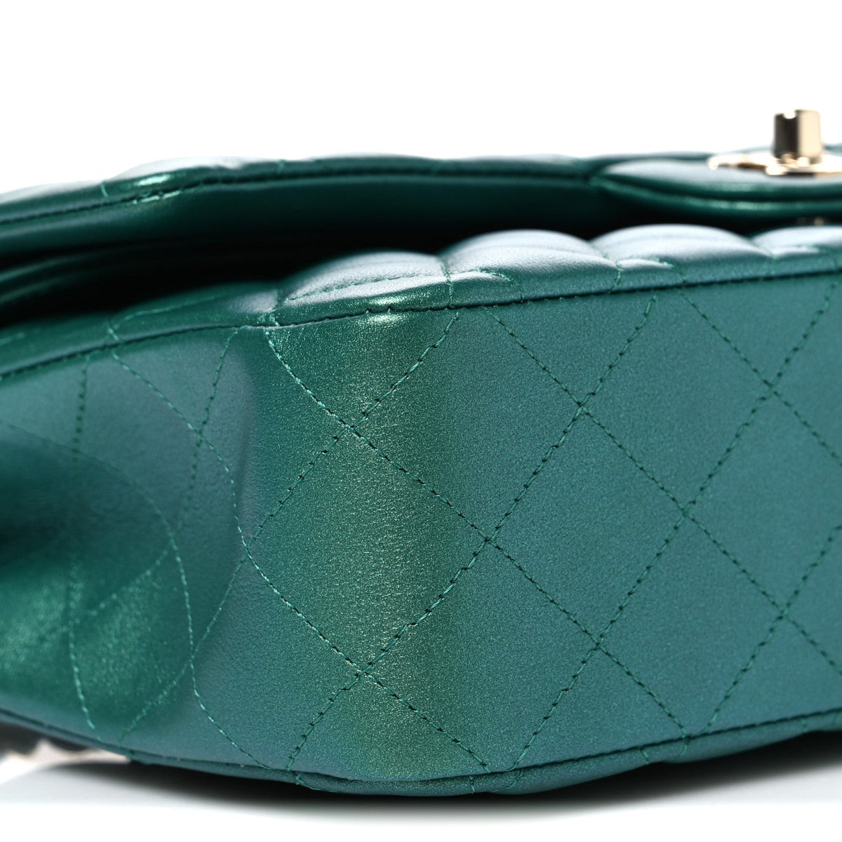 Iridescent Calfskin Quilted Medium Double Flap Green