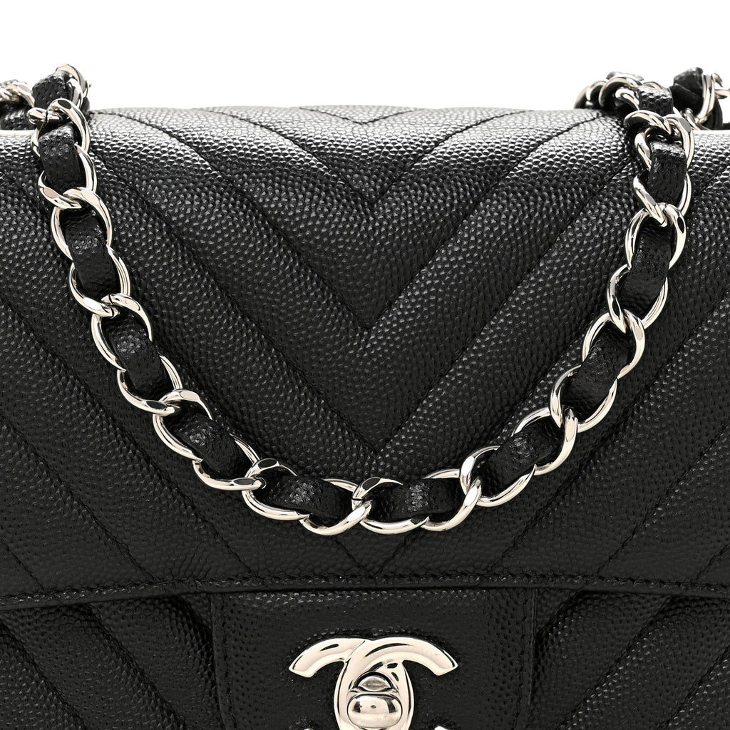 Caviar Chevron Quilted Mini Square Flap Black
