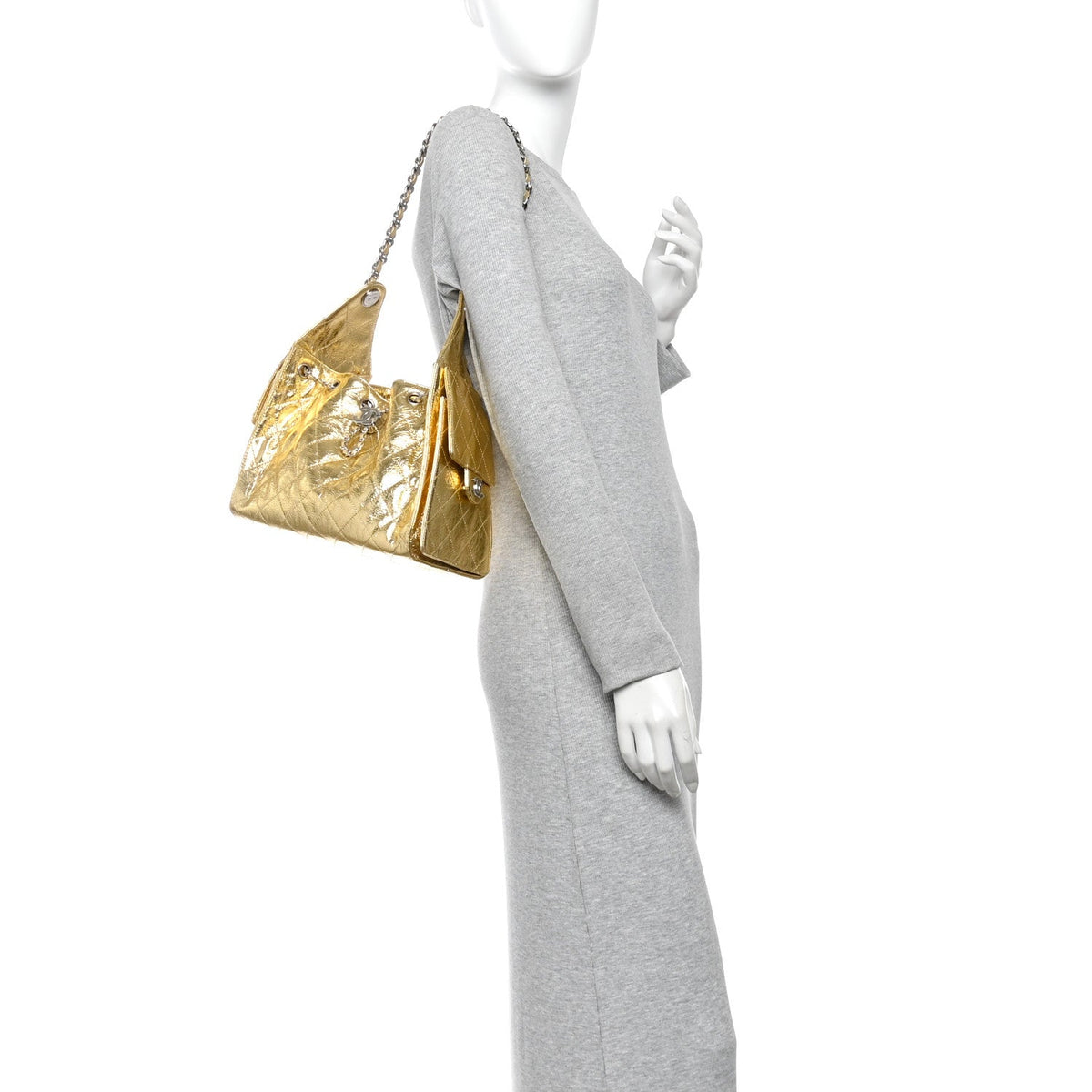 Metallic Aged Calfskin Quilted Small Chanel 25 Handbag Gold
