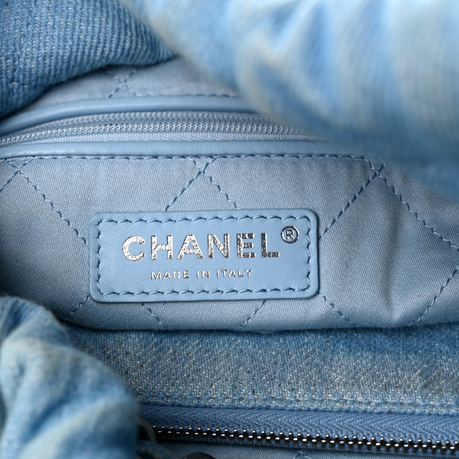 Denim Quilted Chanel 22 Light Blue