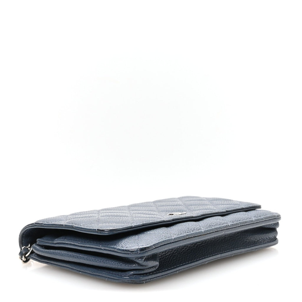 Caviar Quilted Wallet on Chain WOC Blue