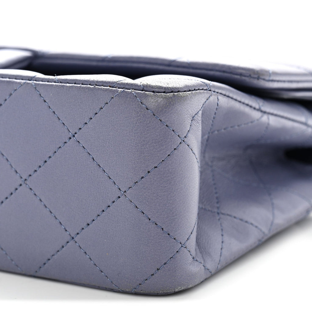 Lambskin Quilted Medium Double Flap Blue