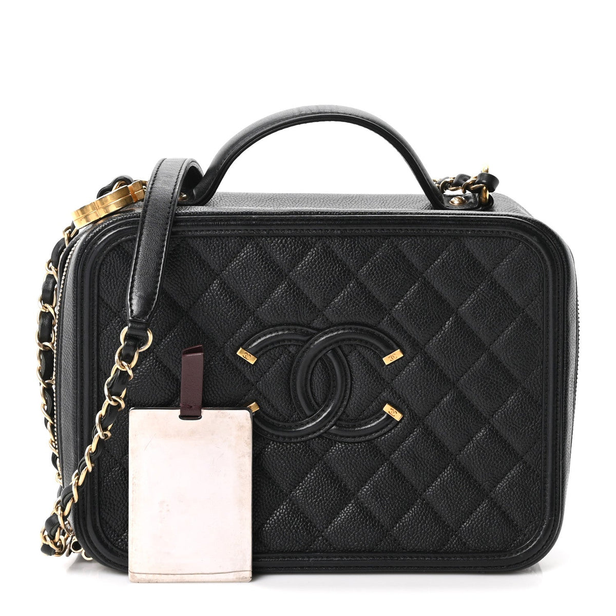 Caviar Quilted Large CC Filigree Vanity Case Black