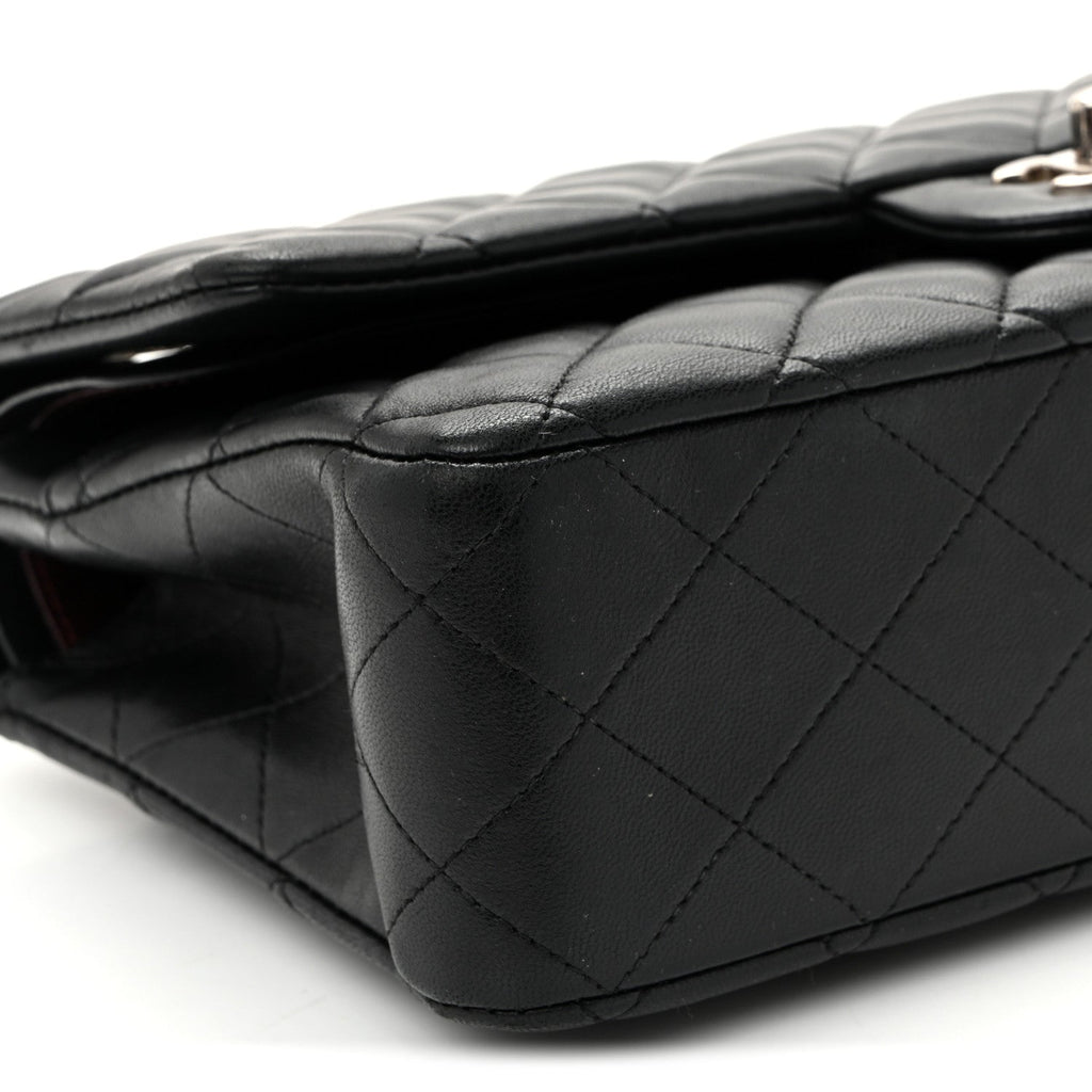 Lambskin Quilted Medium Double Flap  Black