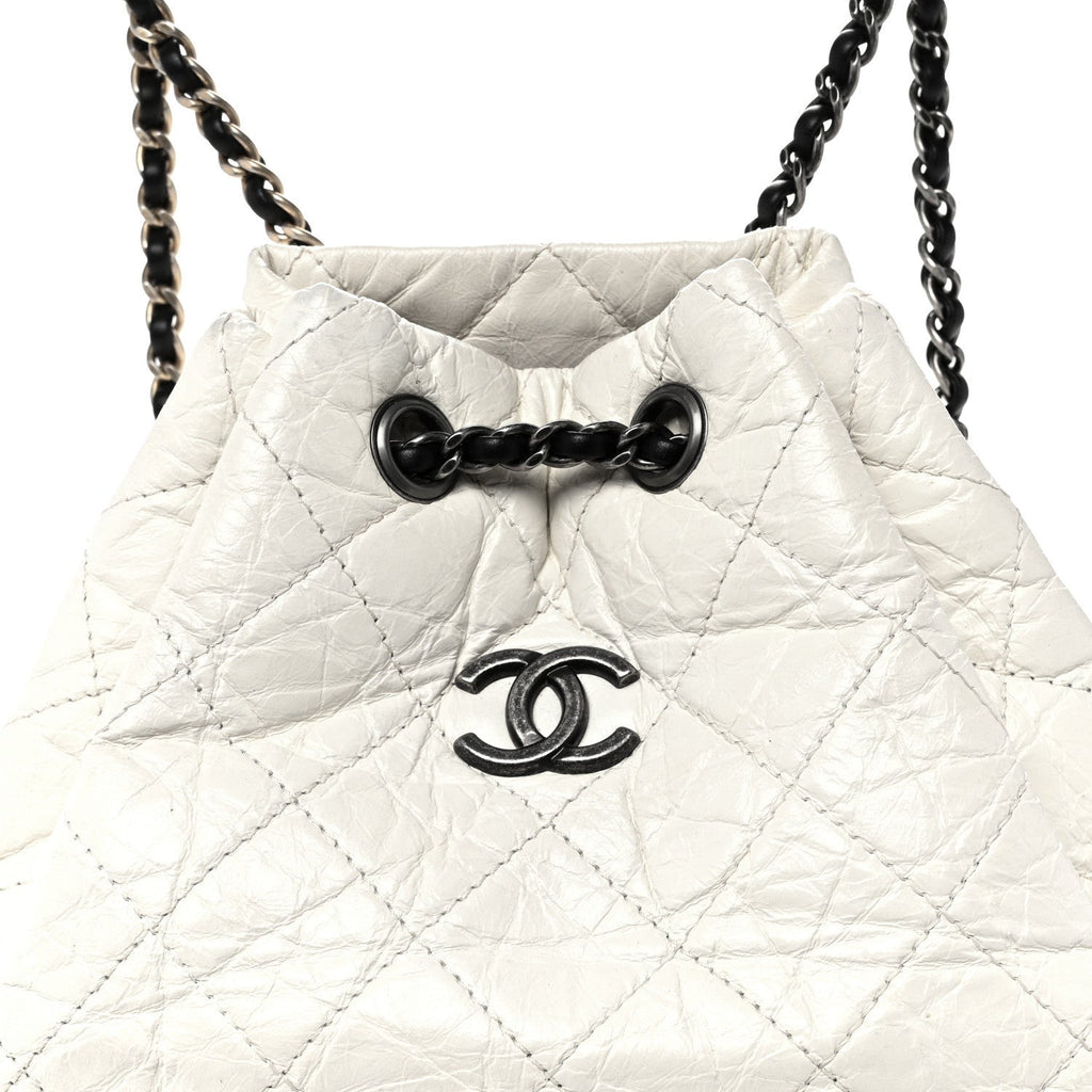 Aged Calfskin Quilted Gabrielle Backpack Black White