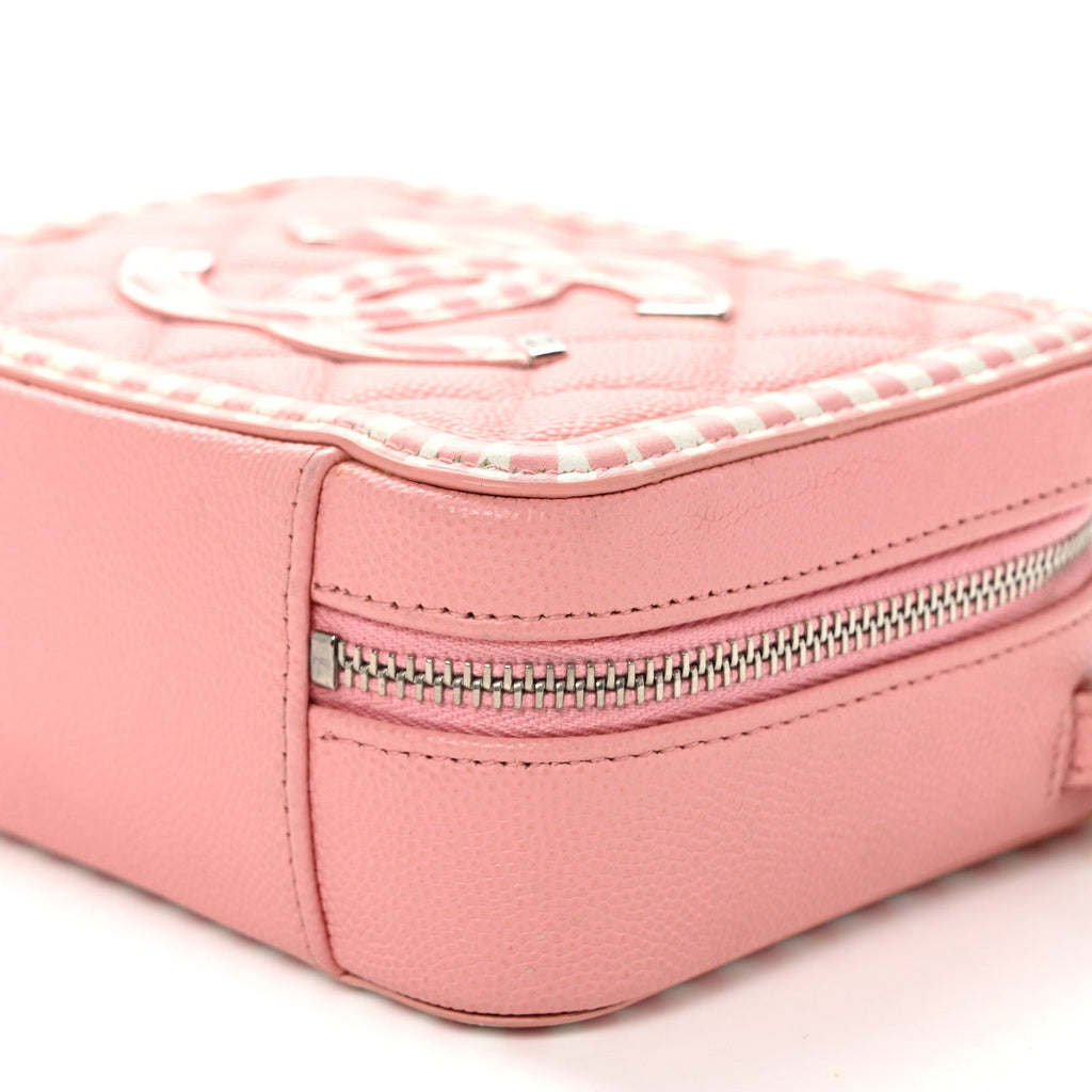 Caviar Quilted Striped CC Filigree Clutch With Chain Pink White