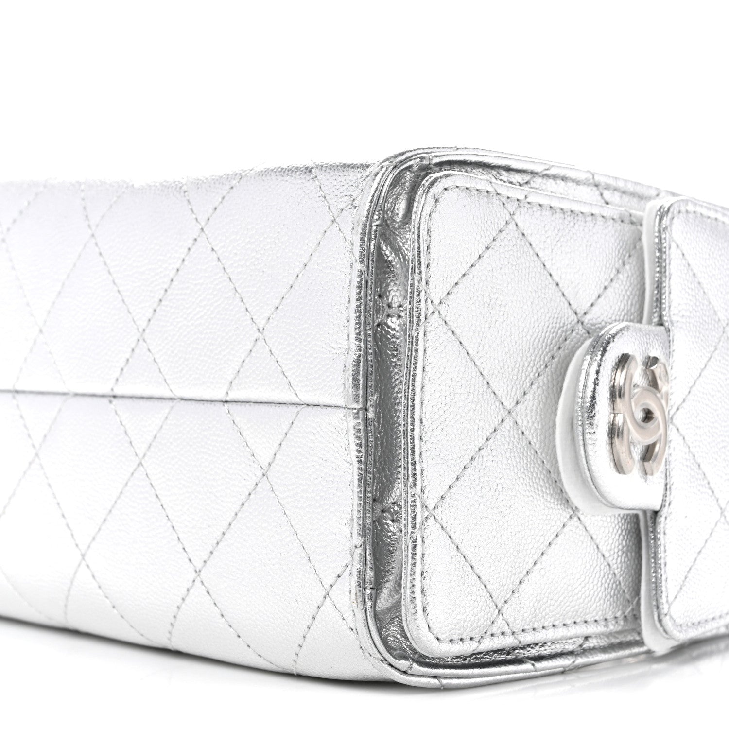 Metallic Caviar Quilted Mini Chanel 25 Handbag Silver