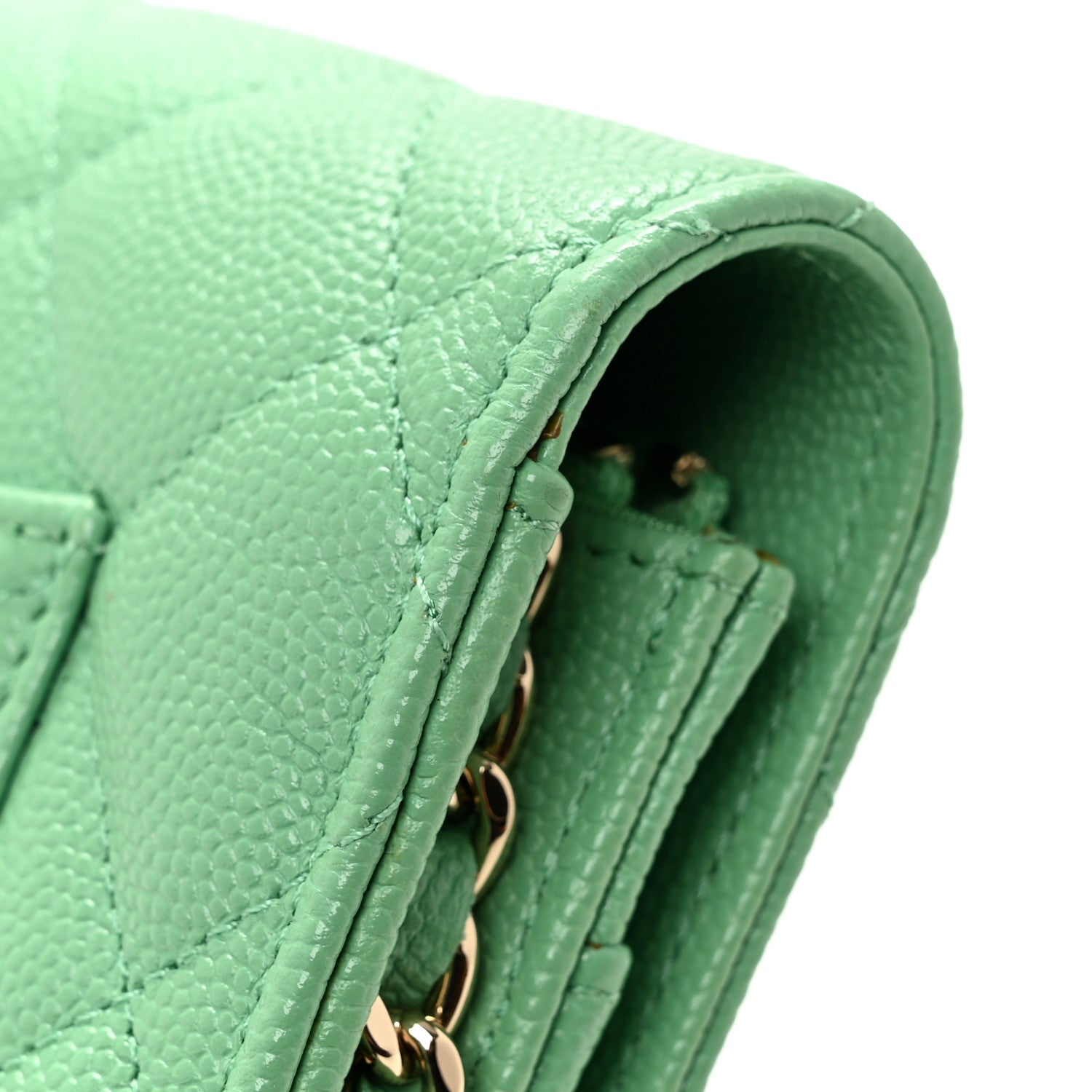 Caviar Quilted Wallet On Chain WOC Green