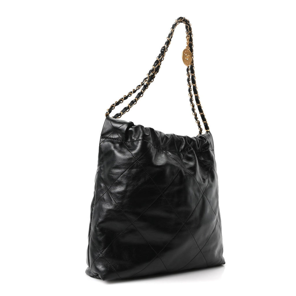 Shiny Calfskin Quilted Small Chanel 22 Black