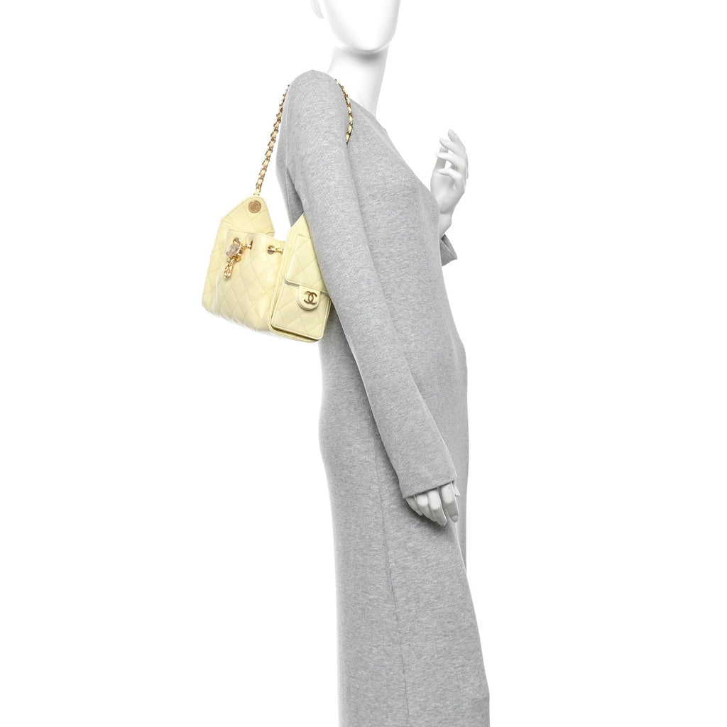 Caviar Quilted Mini Chanel 25 Handbag Light Yellow