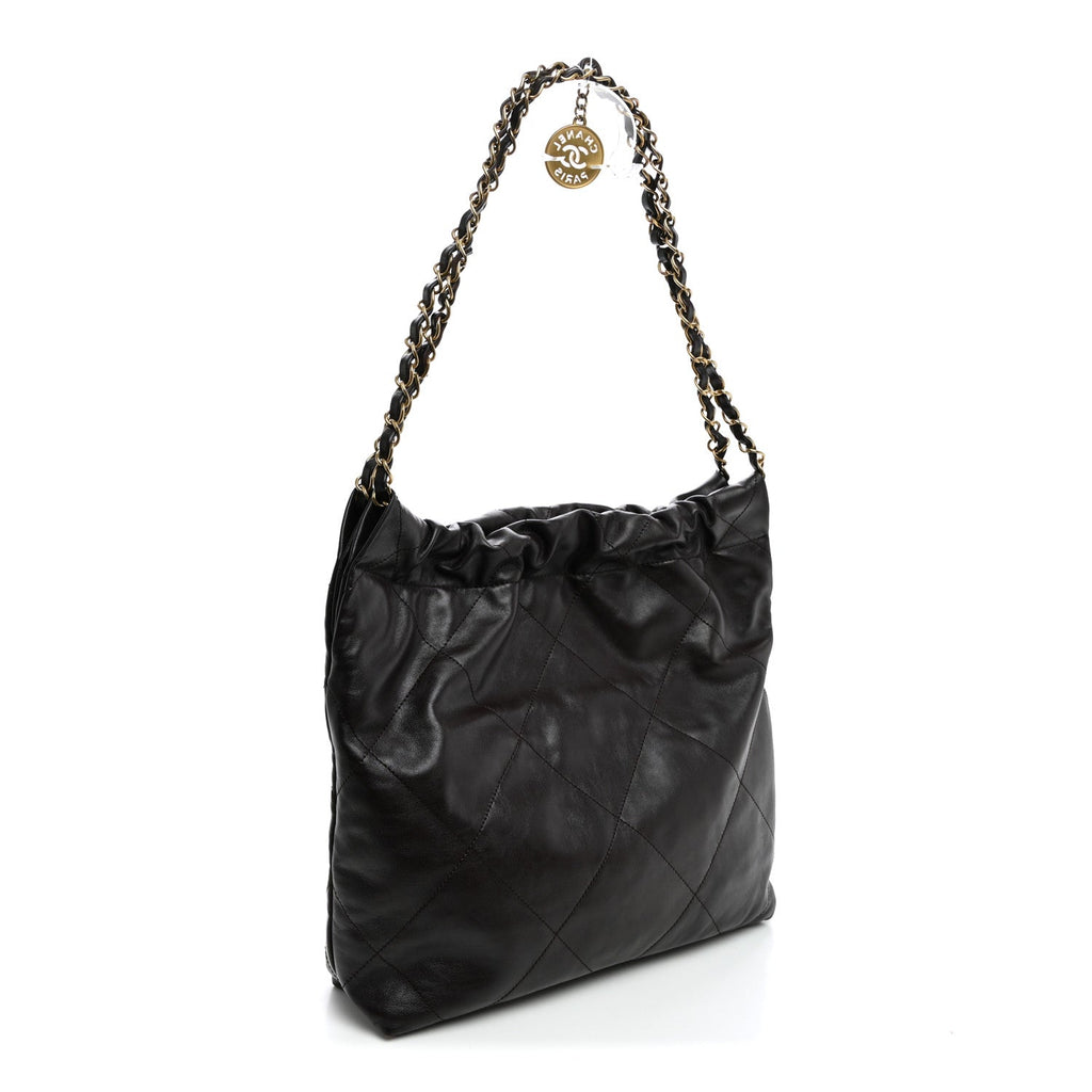 Shiny Calfskin Quilted Small Chanel 22 Dark Brown