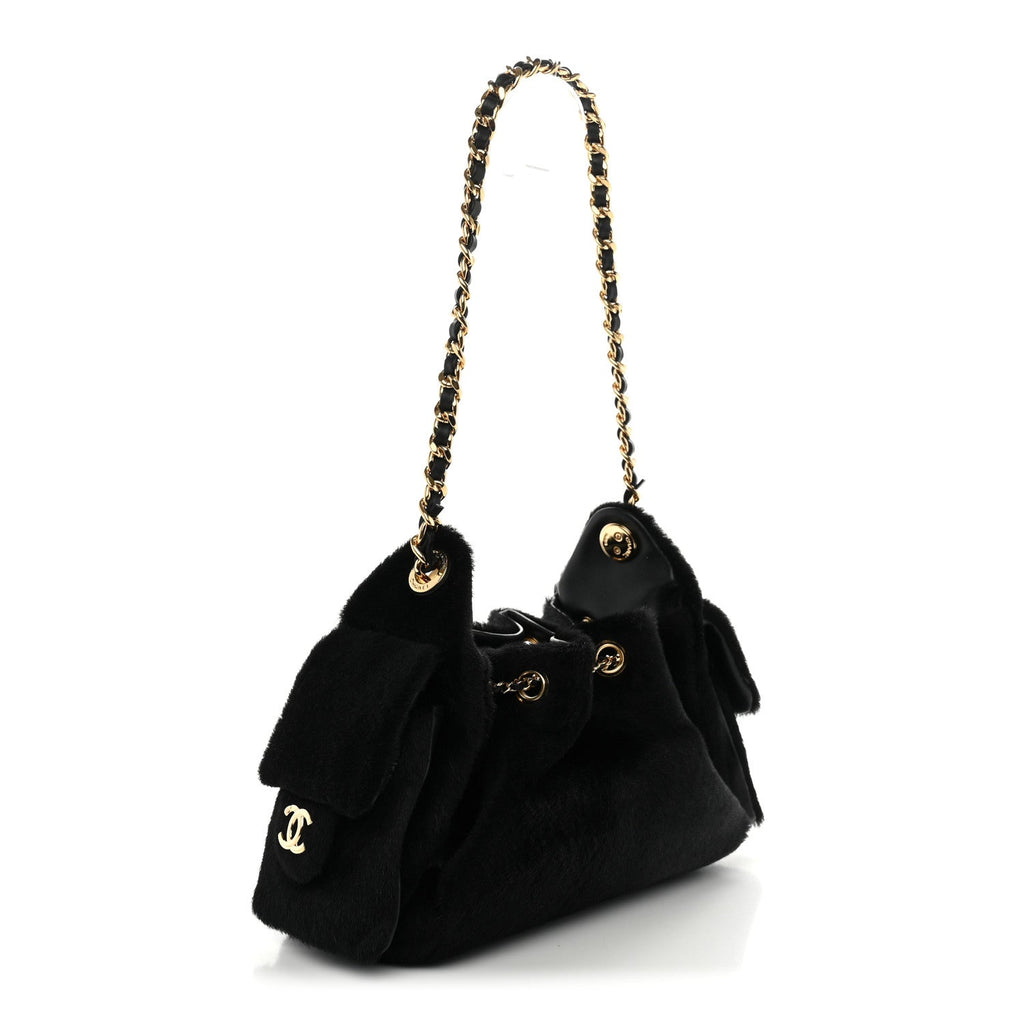 Pony Hair Mini Chanel 25 Handbag Black