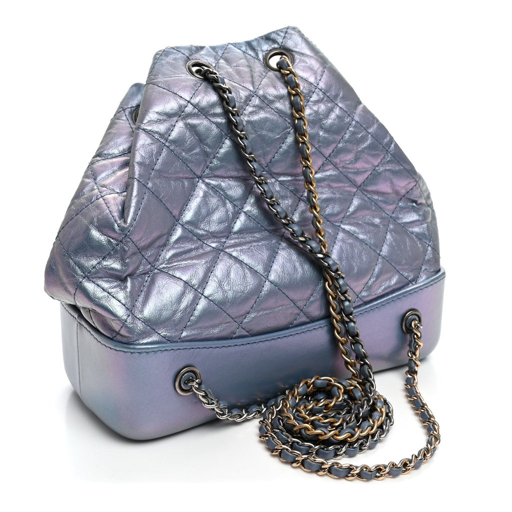 Iridescent Lambskin Calfskin Quilted Gabrielle Backpack Light Purple
