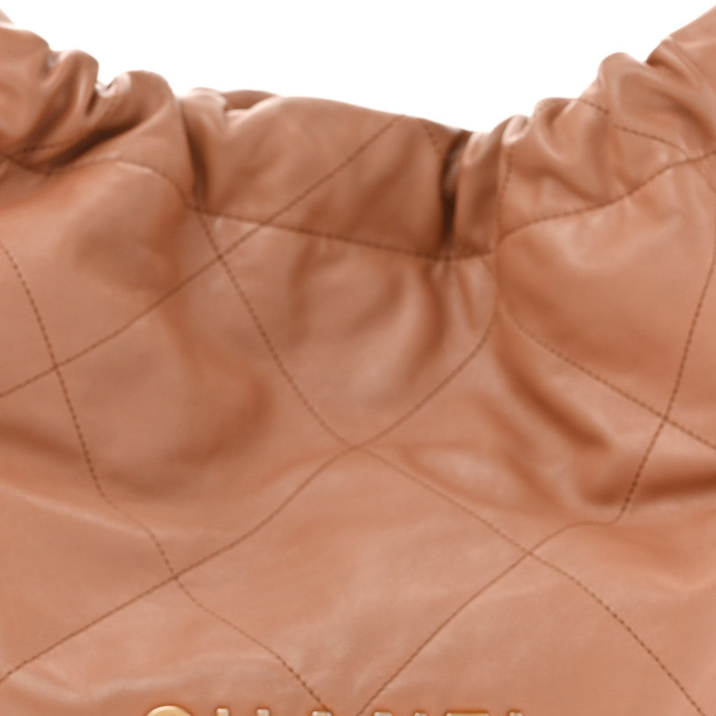 Shiny Calfskin Quilted Chanel 22 Beige