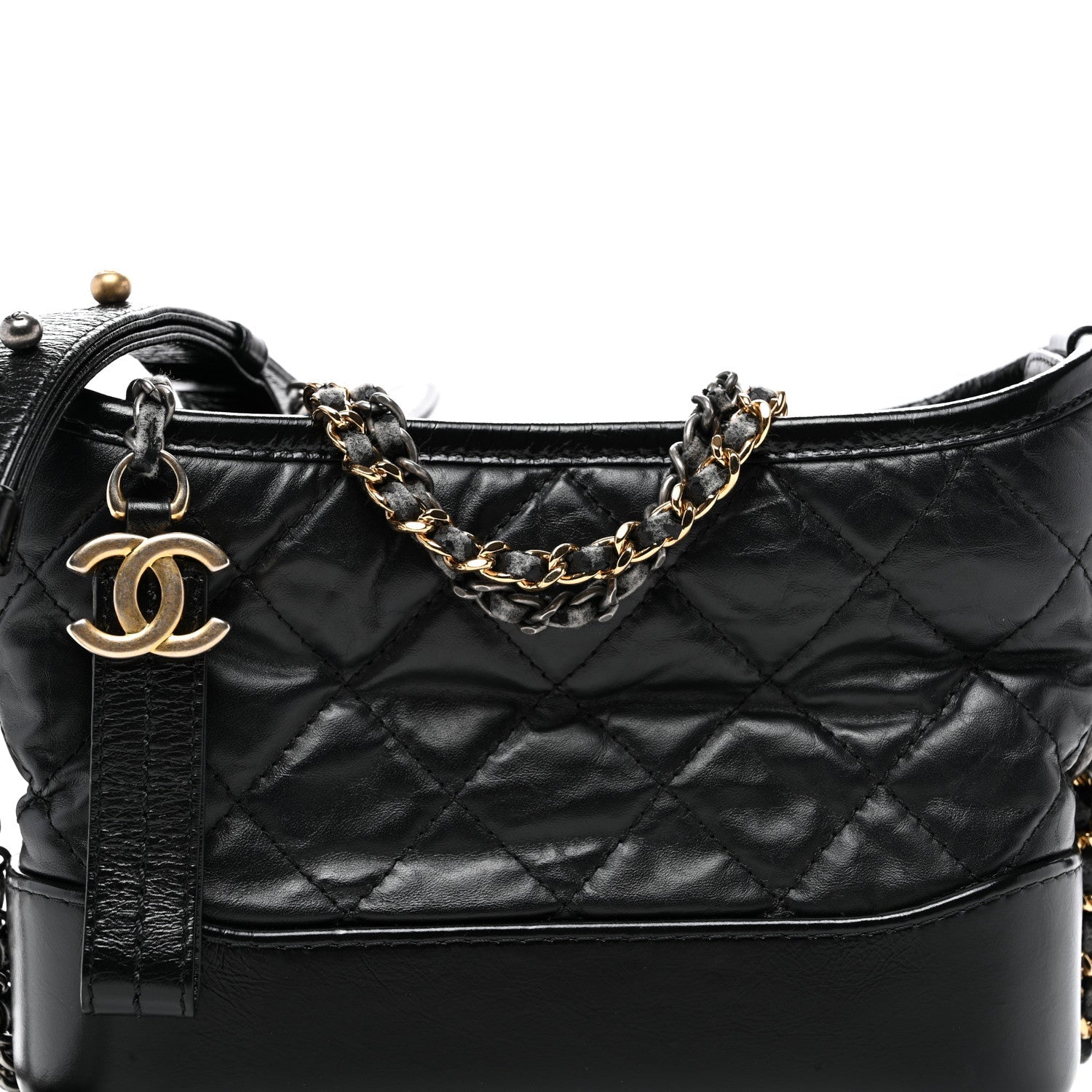 Aged Calfskin Quilted Small Gabrielle Hobo Black