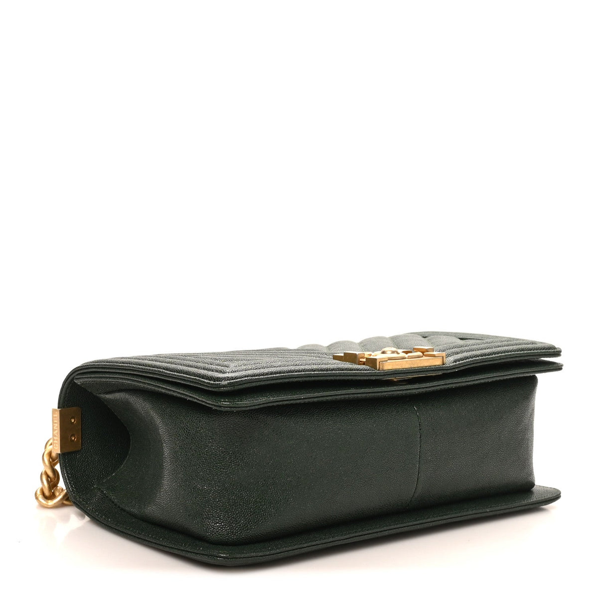 Caviar Chevron Quilted Medium Boy Flap Dark Green