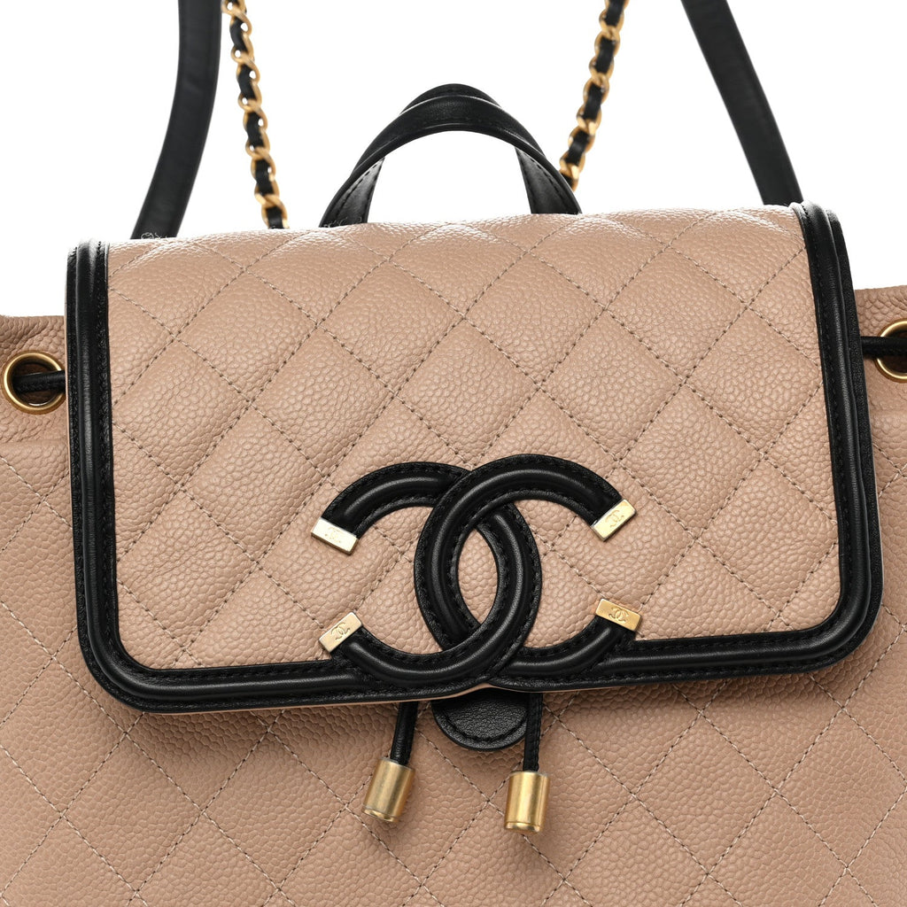 Caviar Quilted Filigree Backpack Beige Black