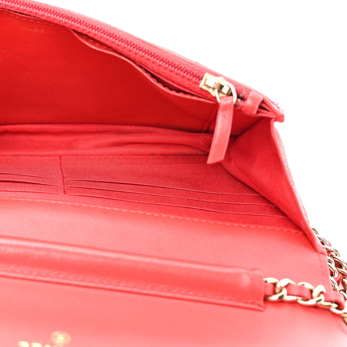 Lambskin Quilted Chain Around Wallet On Chain WOC Red