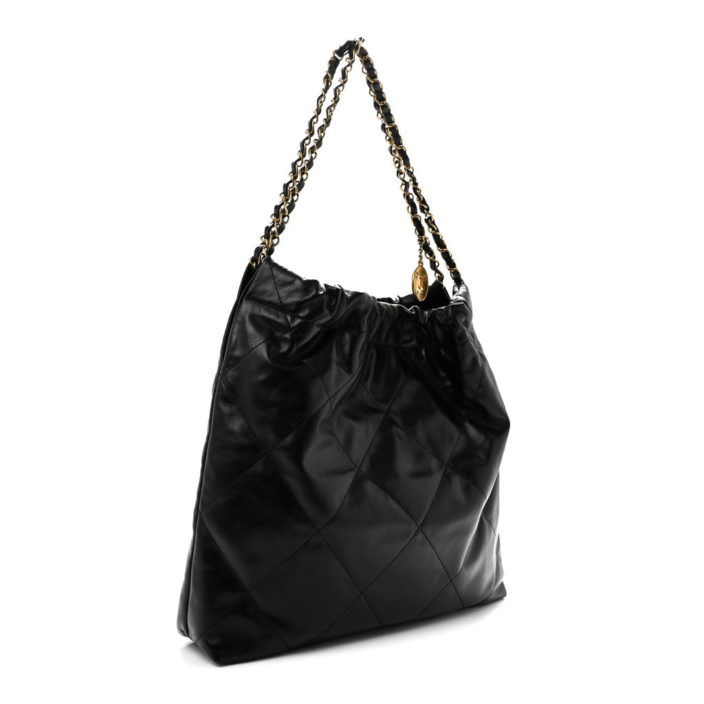 Shiny Calfskin Quilted Chanel 22 Black