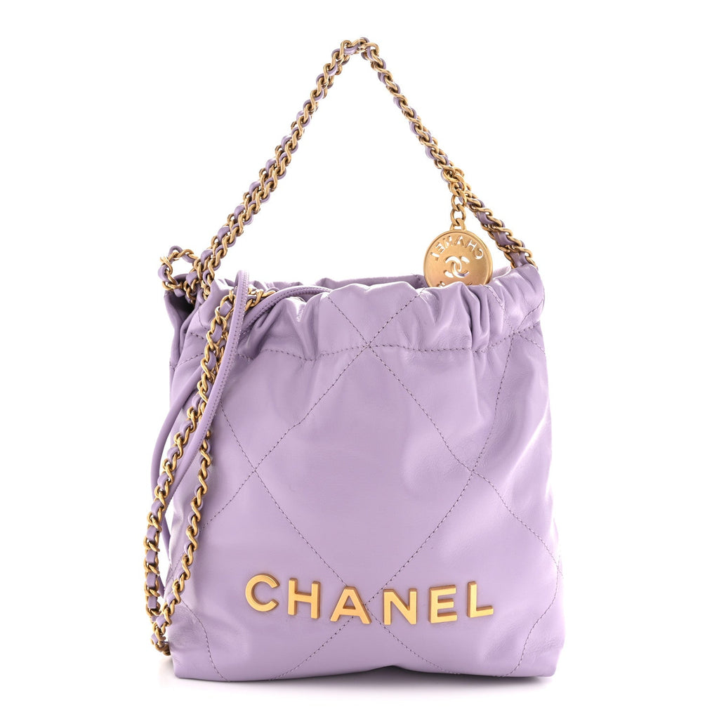 Shiny Calfskin Quilted Mini Chanel 22 Light Purple