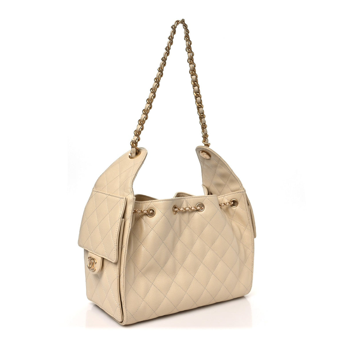 Caviar Quilted Small Chanel 25 Handbag Beige