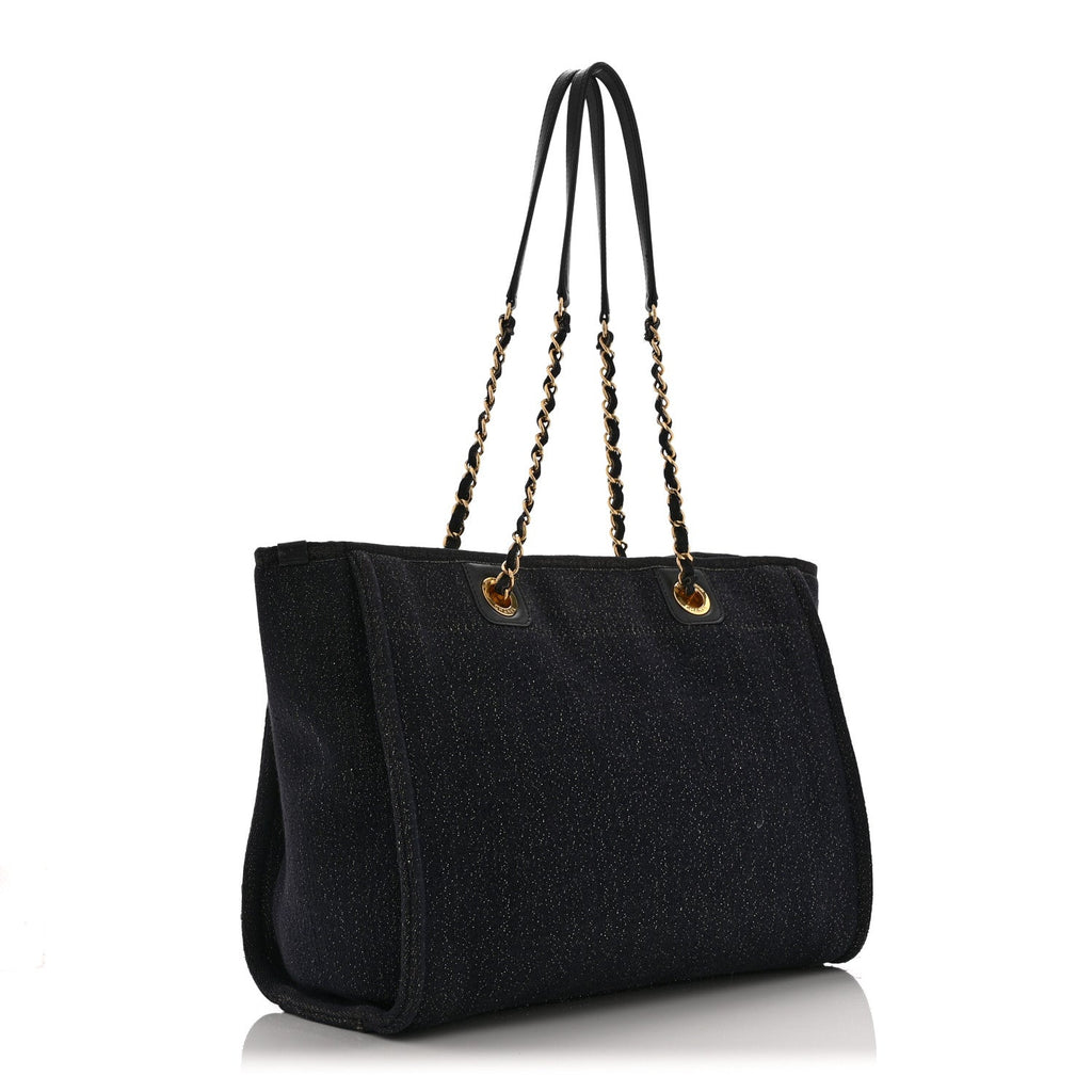 Lurex Canvas Small Deauville Tote Navy Blue Gold