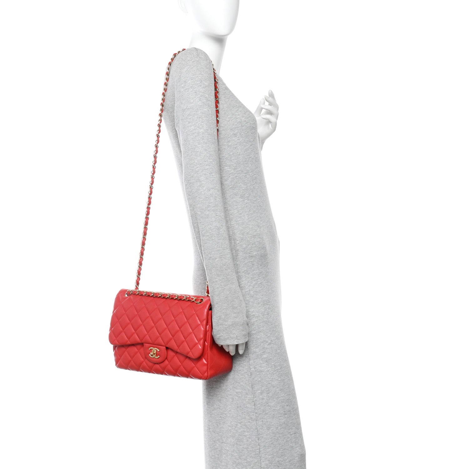 Lambskin Quilted Jumbo Double Flap Red