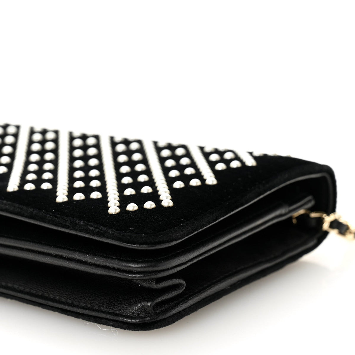 Velvet Pearl Diamond Embellished Wallet On Chain WOC Black