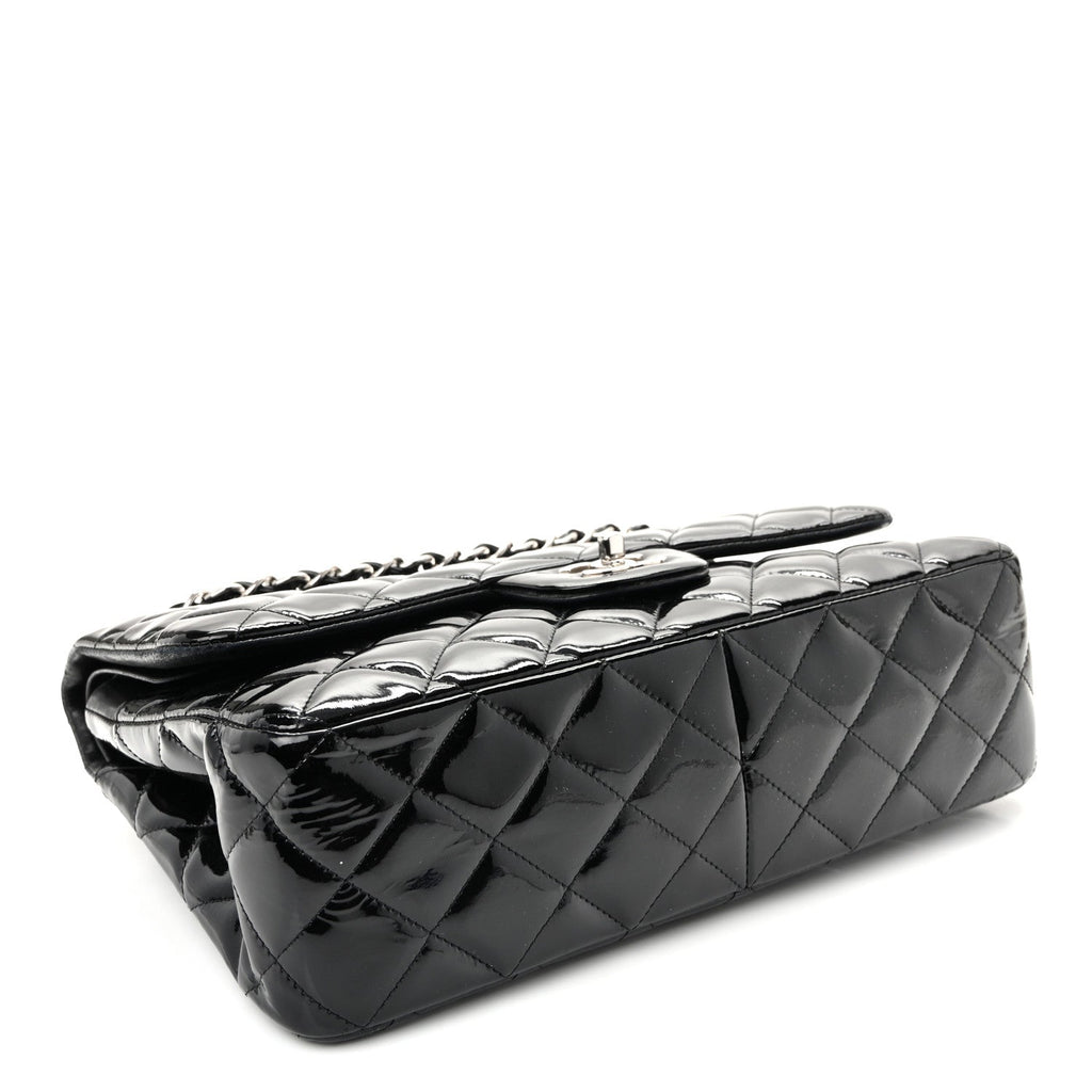 Patent Quilted Jumbo Double Flap Black