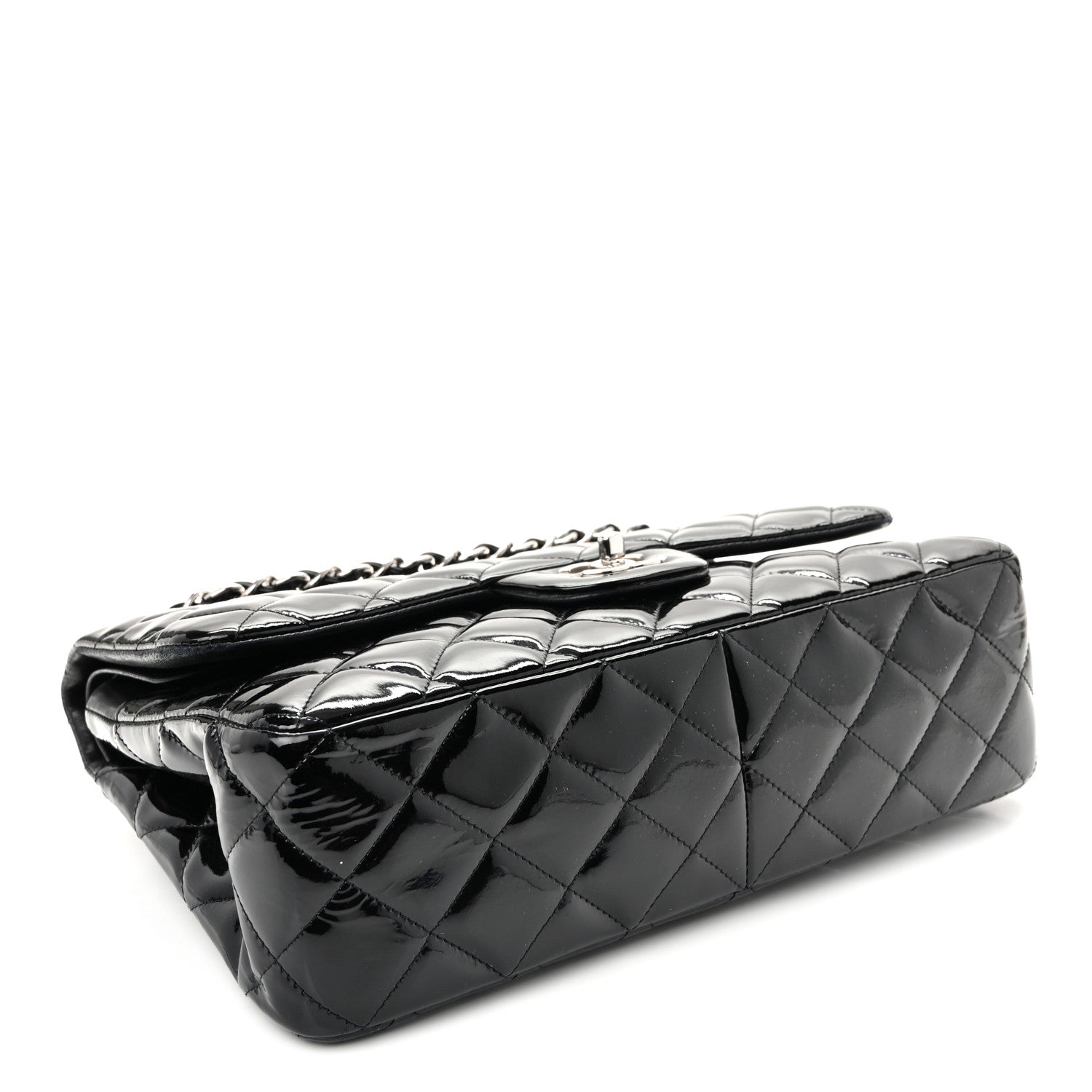 Patent Quilted Jumbo Double Flap Black