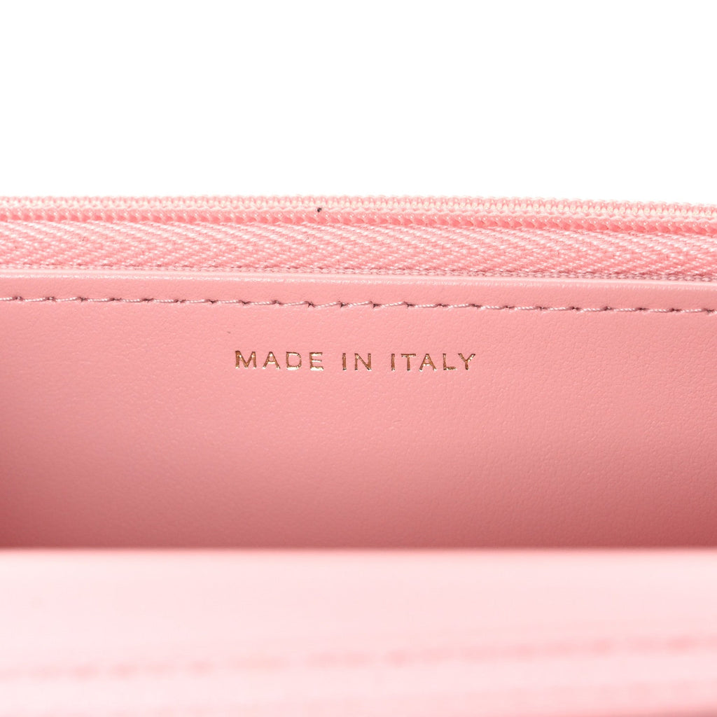 Shiny Lambskin Quilted CC Slide Wallet On Chain WOC  Light Pink