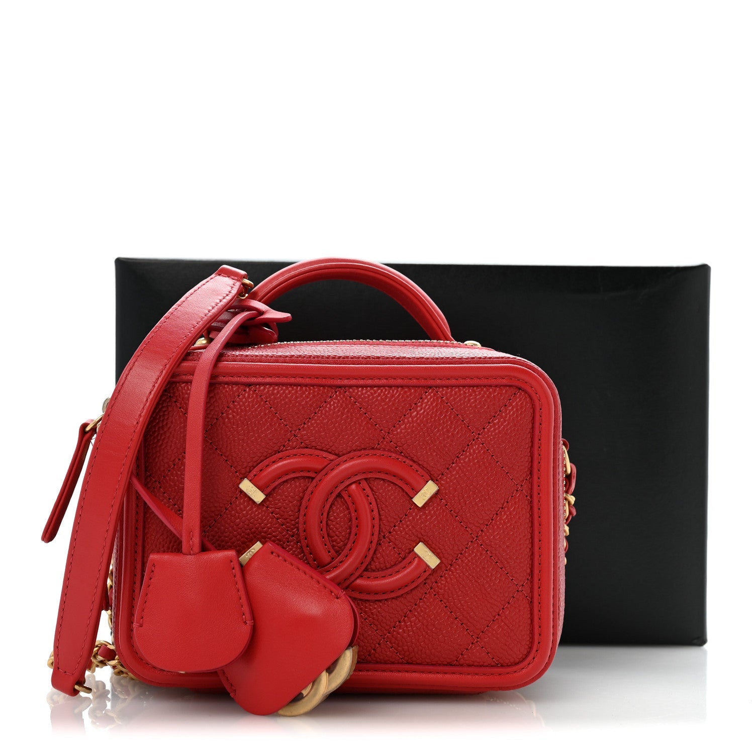 Caviar Quilted Small CC Filigree Vanity Case Red
