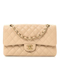 Caviar Quilted Medium Double Flap Beige