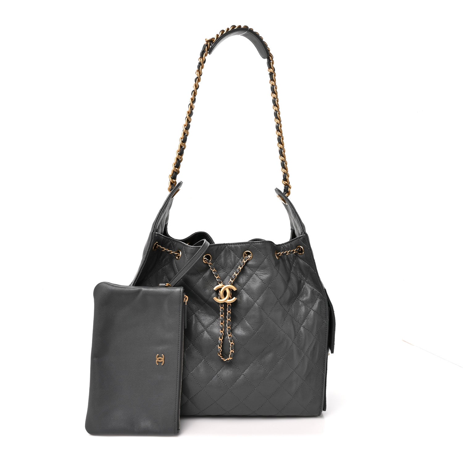 Caviar Quilted Medium Chanel 25 Handbag Dark Grey